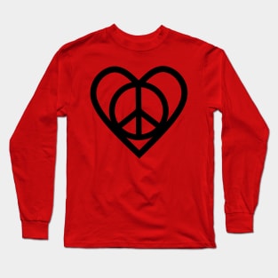 Black Peace Sign With Heart Long Sleeve T-Shirt